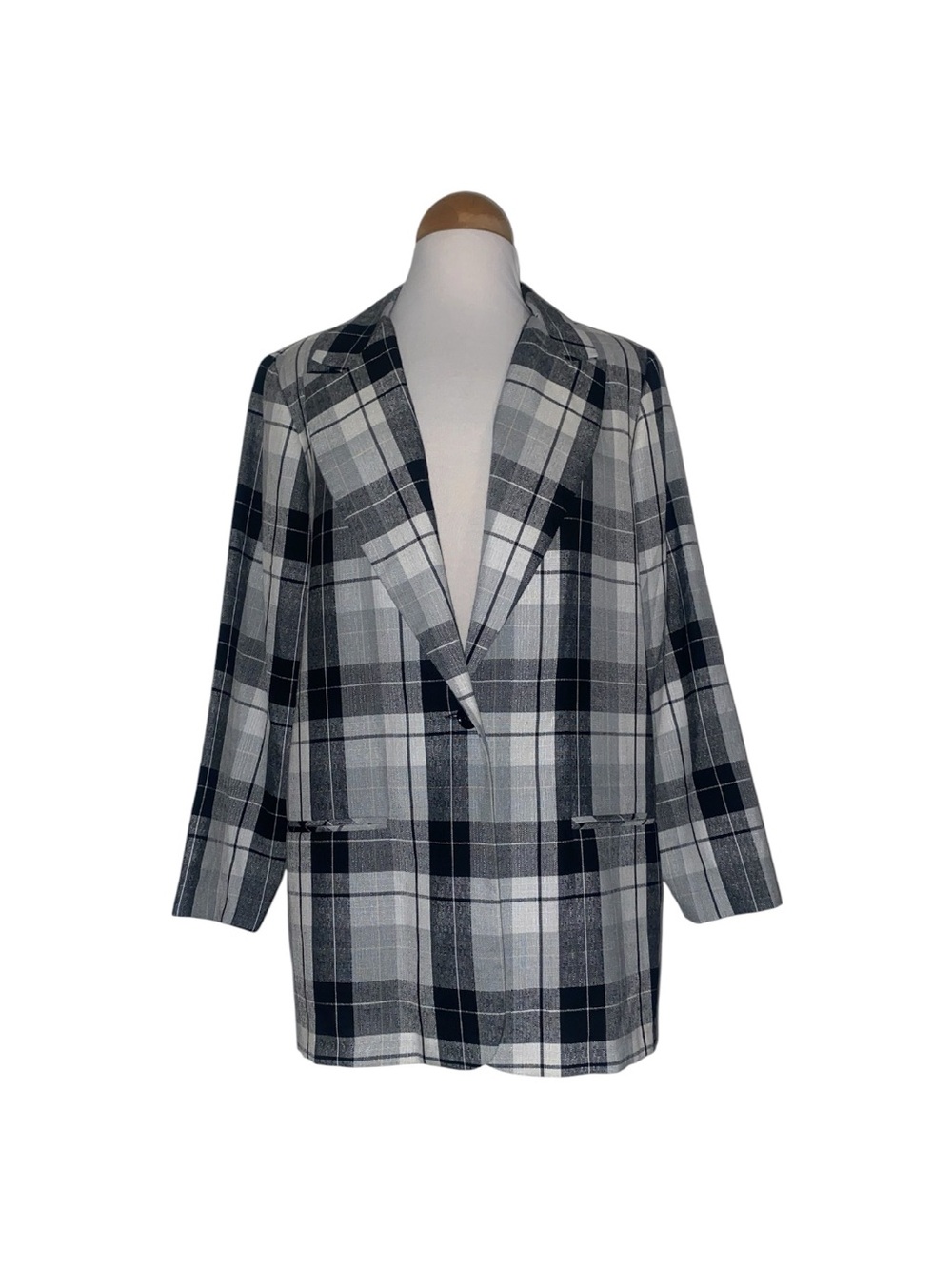Fashion Bug Black and Gray Plaid Blazer Jacket